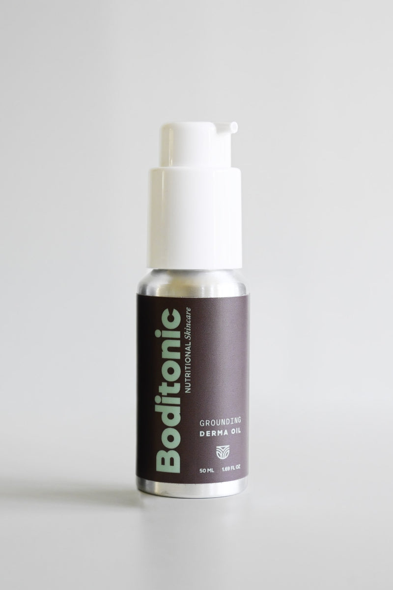 Boditonic Grounding Derma Oil 50 ml aluminum pump bottle, front label